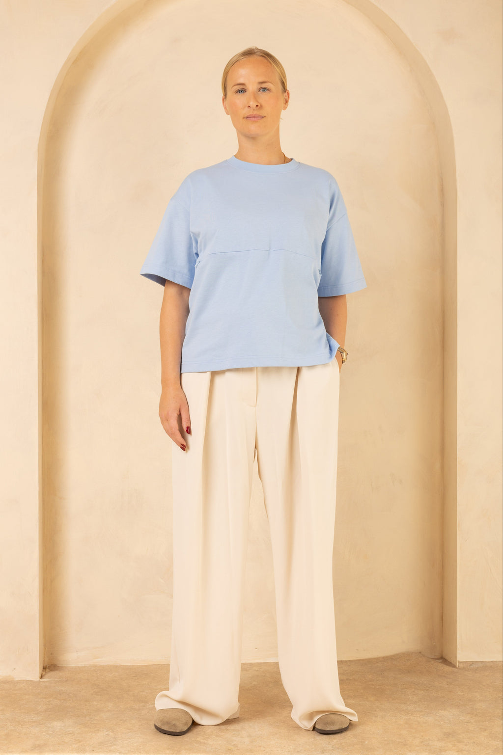 Breastfeeding Friendly Zip Access T-Shirt - Light Blue