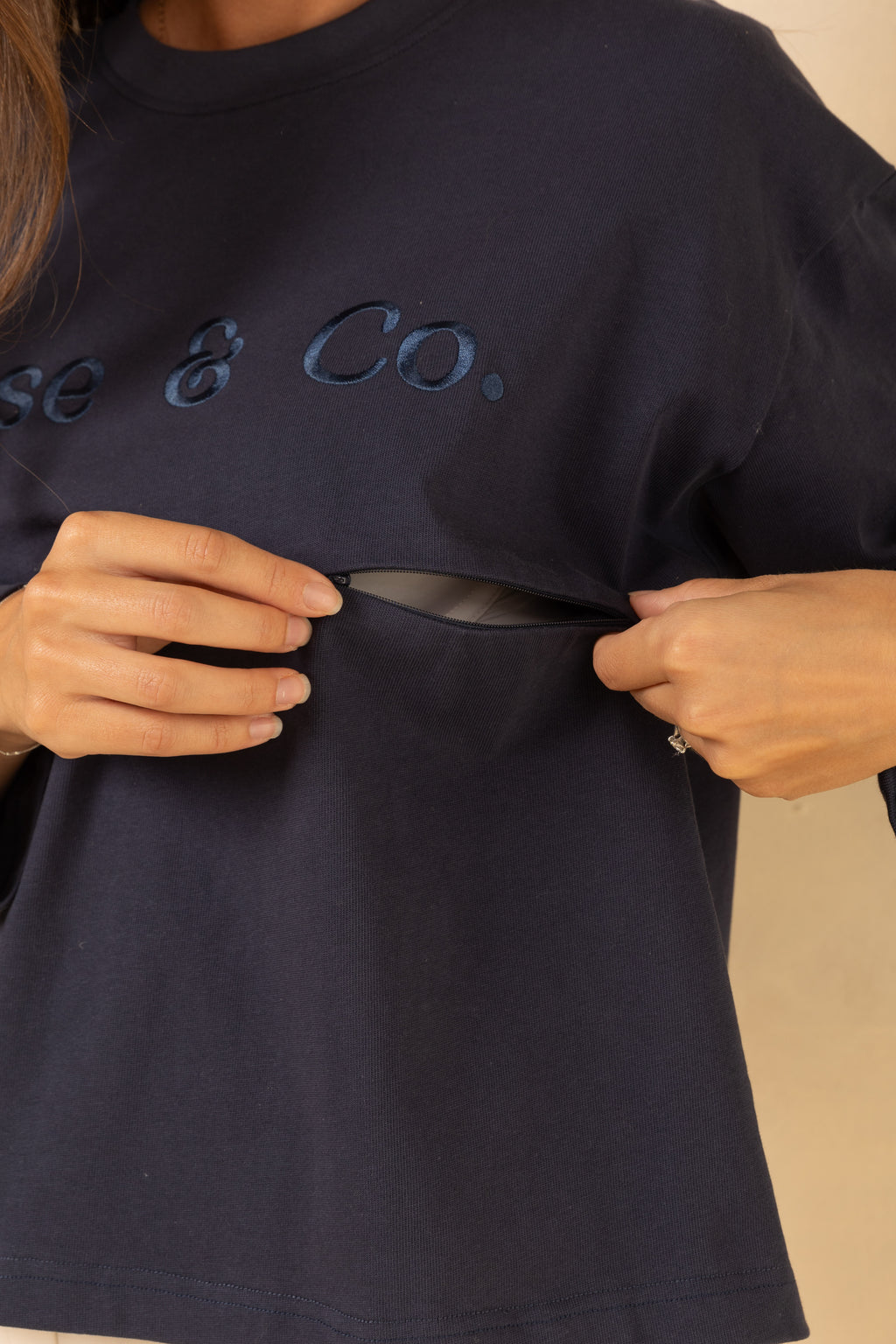 Breastfeeding Friendly Zip Access Longsleeved Top - Navy