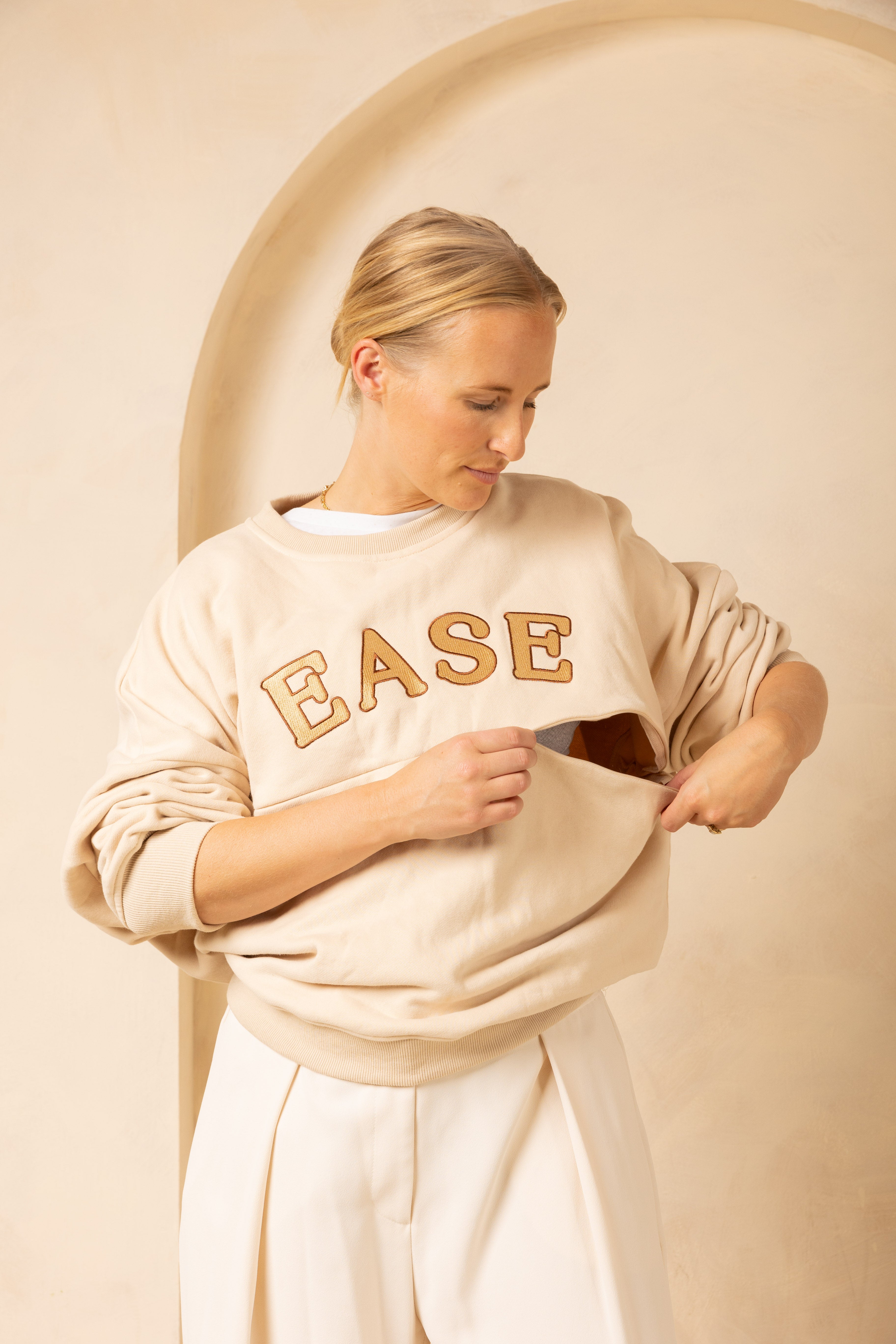 Breastfeeding Friendly Zip Access Sweatshirt - Beige