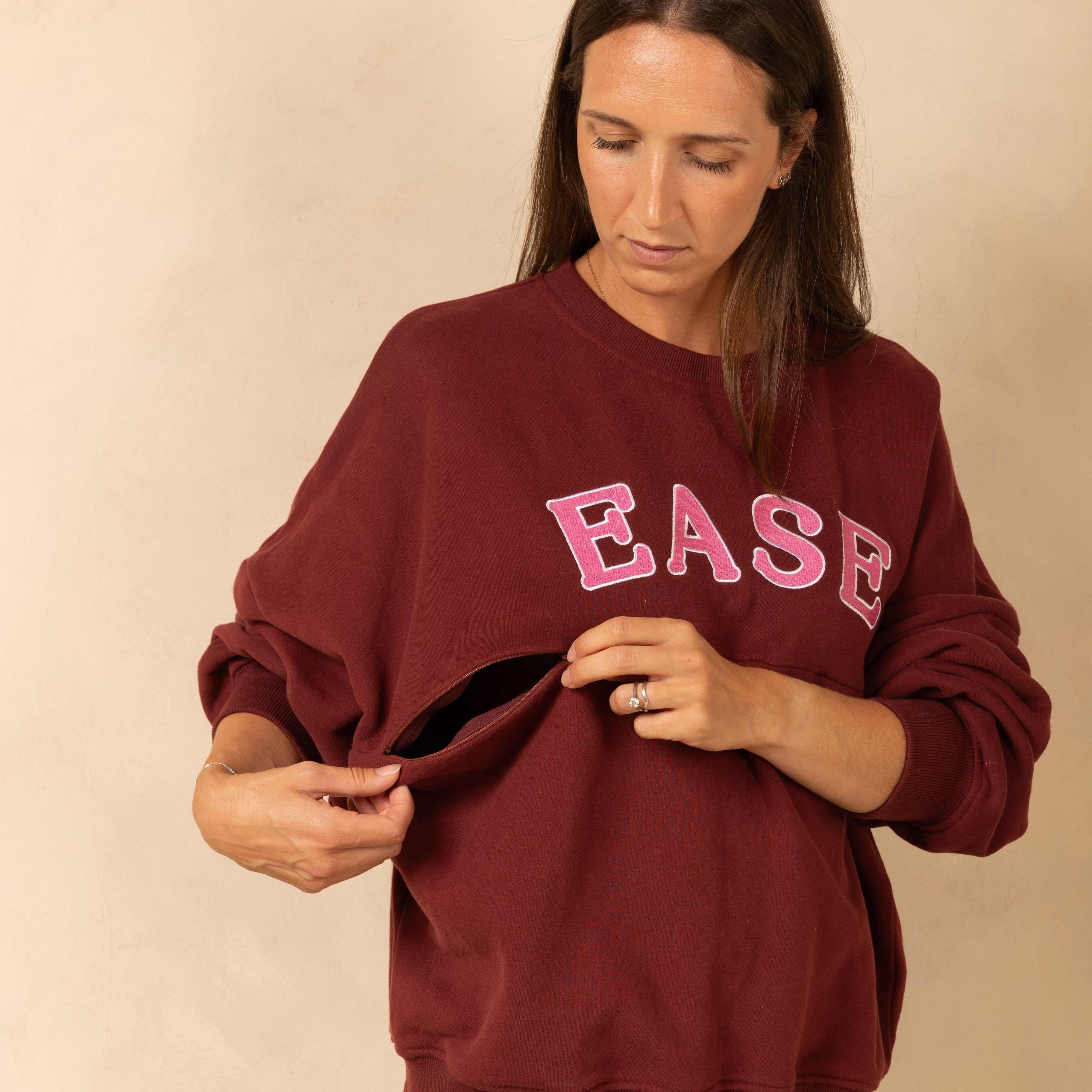 Breastfeeding Friendly Zip Access Sweatshirt - Burgundy